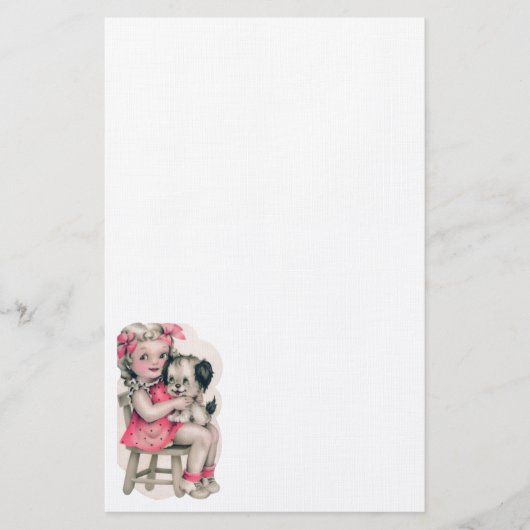 静止したヴィンテージの女の子及び子犬 便箋 (正面)