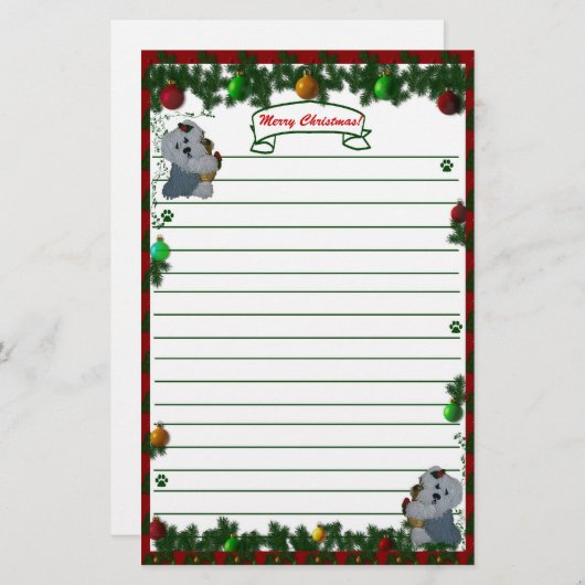 静止した古い英国の牧羊犬のメリークリスマス! 便箋 (正面/裏面)