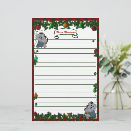 静止した古い英国の牧羊犬のメリークリスマス! 便箋 (スタンド正面)