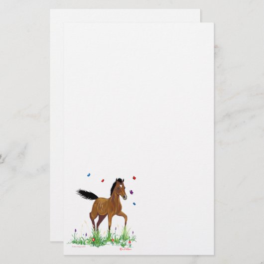 静止した子馬および蝶 便箋 (正面/裏面)