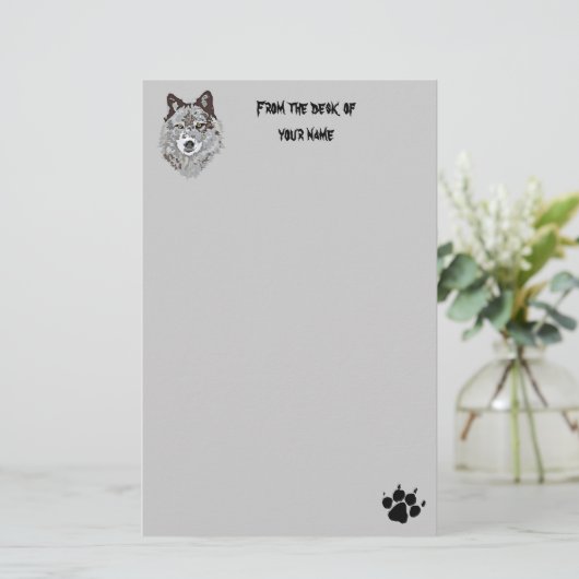 静止した様式化されたオオカミの頭部 便箋 (スタンド正面)