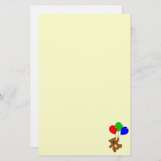 静止した気球の漫画を持つかわいいくま 便箋 (正面/裏面)