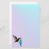 静止した緑のハチドリ青い花 便箋 (正面/裏面)