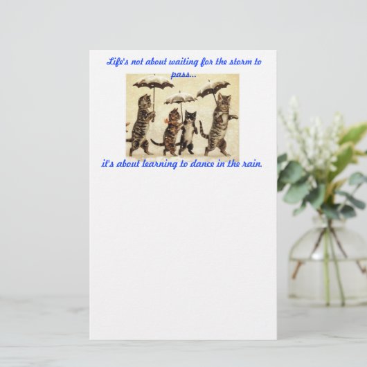 静止した雨の傘を持つ猫 便箋 (スタンド正面)