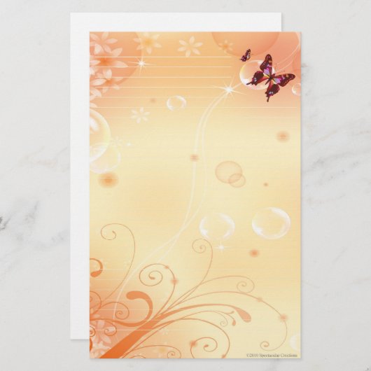 静止したButterflysおよび泡 便箋 (正面/裏面)