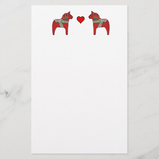 静止したDalaの馬およびハート 便箋 (正面)