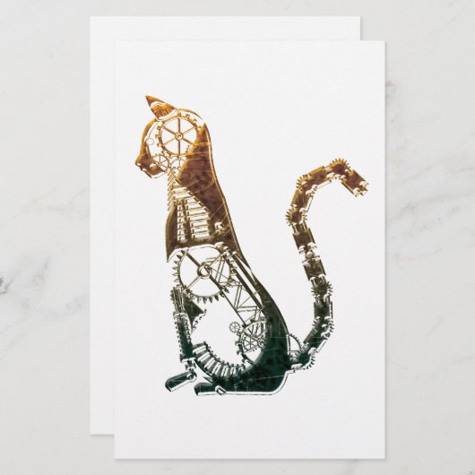 静止したSteampunk猫 便箋 (正面/裏面)