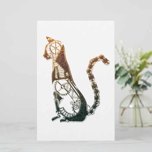 静止したSteampunk猫 便箋 (スタンド正面)