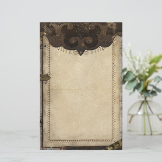 静止しているビクトリアンなSteampunkおよびギア 便箋 (スタンド正面)