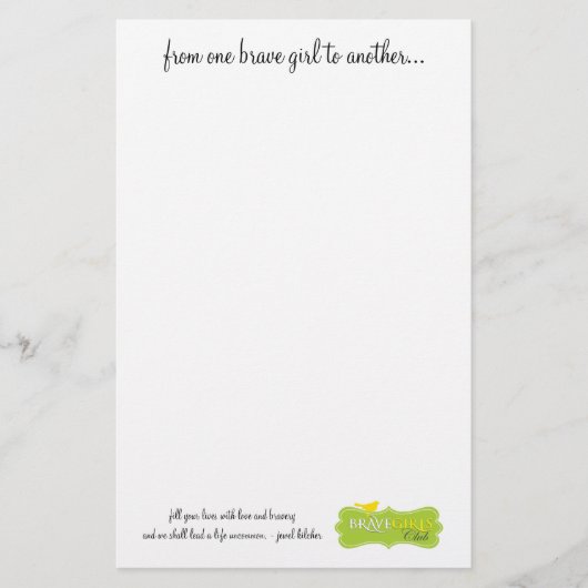 静止している別のものへの1人の勇敢な女の子 便箋 (正面)