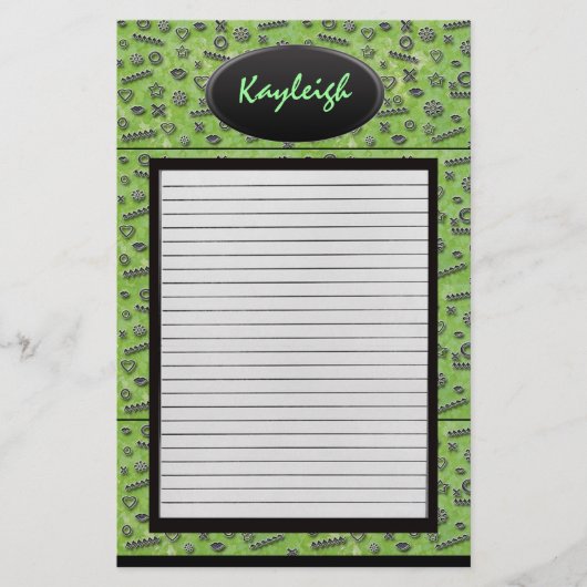 静止している彼女の一流の緑デザイナーを加えて下さい 便箋 (正面)