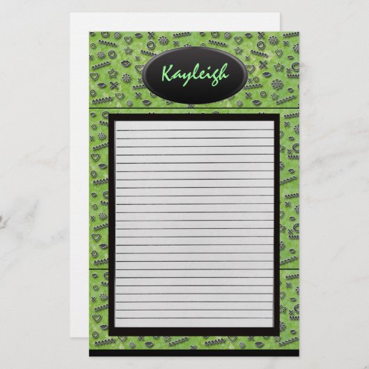 静止している彼女の一流の緑デザイナーを加えて下さい 便箋 (正面/裏面)