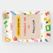 静止カラフル先生教室ウェルカムサイン 横断幕 (横)