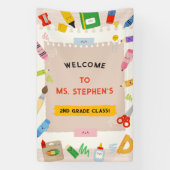 静止カラフル先生教室ウェルカムサイン 横断幕 (縦)