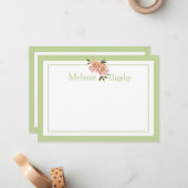 静止カーパーソナライズされたドのピンク緑のフローラ ノートカード (正面/裏面インサイチュ)