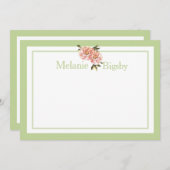 静止カーパーソナライズされたドのピンク緑のフローラ ノートカード (正面/裏面)