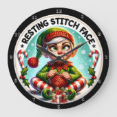 静止ステッチ顔 ラージ壁時計 (正面)