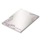 静止ピンクの白い花素朴エレガント ノートパッド (回転)