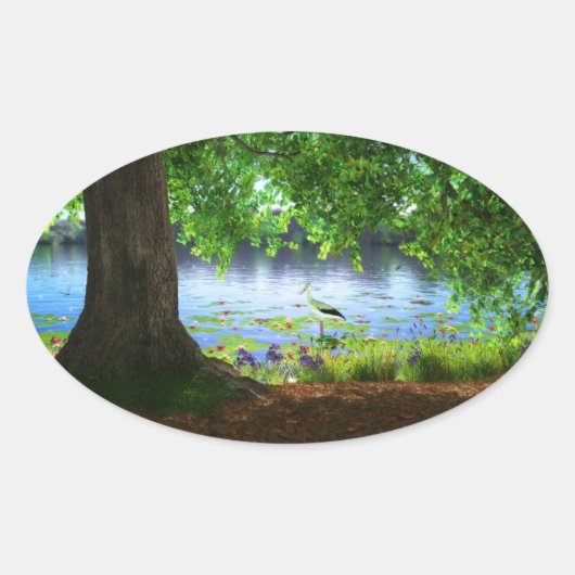 静止水ステッカーの横 楕円形シール (正面)