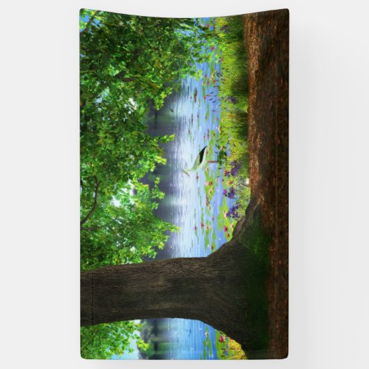 静水旗の横に 横断幕 (縦)