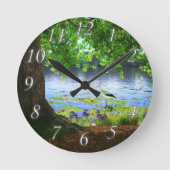 静水時計の横に ラウンド壁時計 (正面)