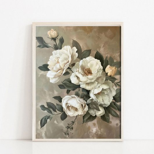 静物油絵 花 フラワー 薔薇 ローズ 印刷 ポスター