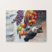 静物画の猫の印象派油絵 ジグソーパズル (横)