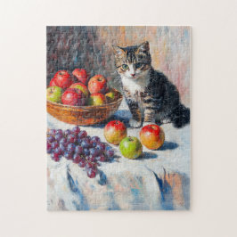 静物画の猫の印象派油絵 ジグソーパズル
