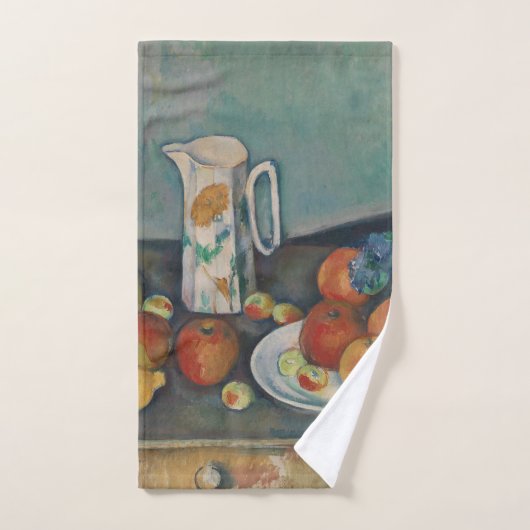 静物画、テーブル上のミルクジャグと果物、セザンヌ ハンドタオル (ハンドタオル)