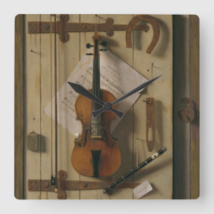 静物画、バイオリンおよび音楽 スクエア壁時計