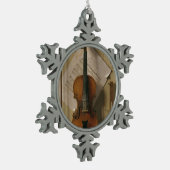 静物画、バイオリンおよび音楽 スノーフレークピューターオーナメント (左)