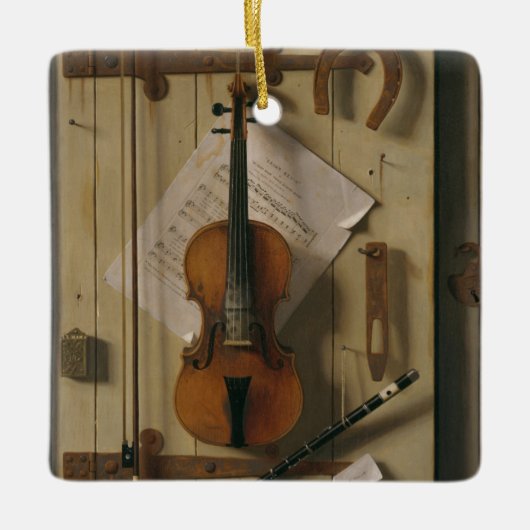 静物画、バイオリンおよび音楽 セラミックオーナメント (正面)