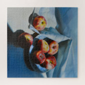 静物画：桃と白いクロス ジグソーパズル (横)