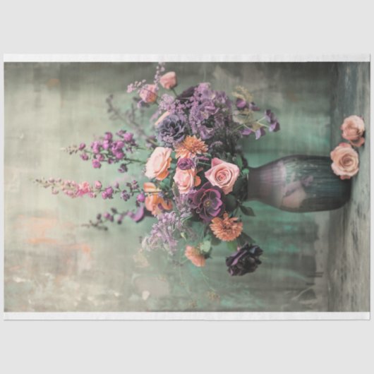 静物画、花瓶と鮮やかな田舎風の紫の花 薄葉紙 (正面)