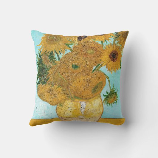 静物画- 12のヒマワリゴッホが付いているつぼ クッション (裏面)