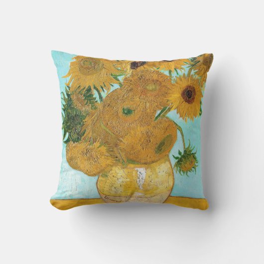 静物画- 12のヒマワリゴッホが付いているつぼ クッション (正面)