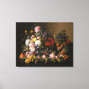 静物画: Severin Roesen著花そしてフルーツ キャンバスプリント