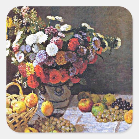 静物花と果実素晴らし芸術 スクエアシール (正面)