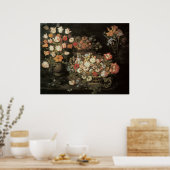 静物花卉、復古花卉巴洛克 ポスター (キッチン)