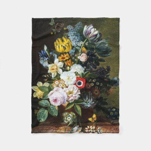 静物花絵を描付き フリースブランケット (正面)