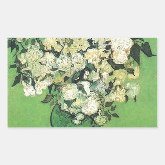 静物詩 – Pink Roses in a Vincent anゴッホ、 長方形シール (正面)