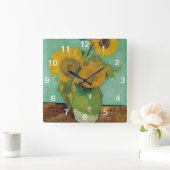 静物-ひまわりが3本入った花瓶、ヴァン·ゴッホ スクエア壁時計 (ホーム)