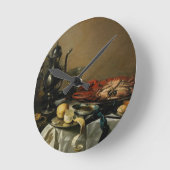 静物, 1643 (パネル上の油) ラウンド壁時計 (傾斜)