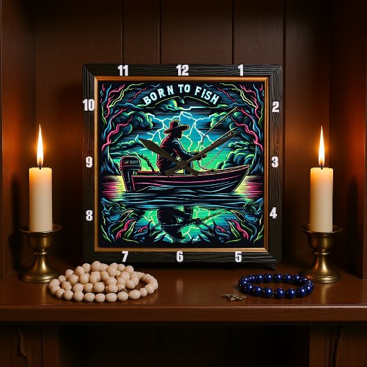 静生まれ水に浮かぶ魚を釣る スクエア壁時計