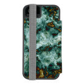 静脈との緑の大理石の質 INCIPIO iPhoneウォレットケース (フォリオ裏面)