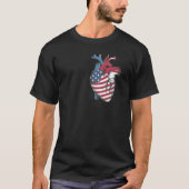 静脈と動脈のある心臓 アメリカ国旗 Tシャツ (正面)