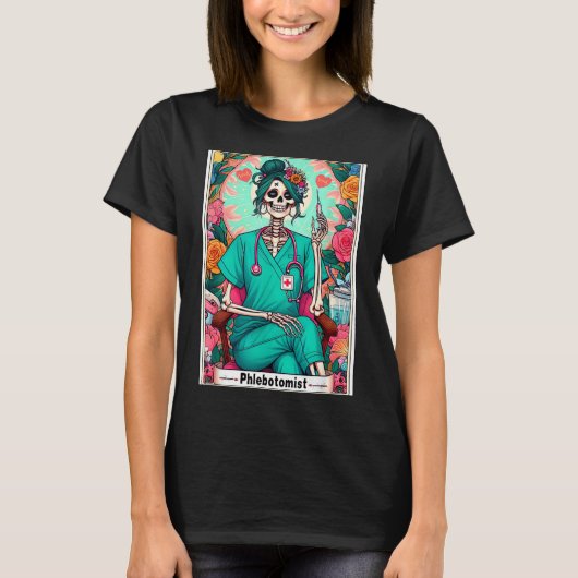 静脈採血士タロットカード スケルトン 臨床検査技師 P Tシャツ (正面)