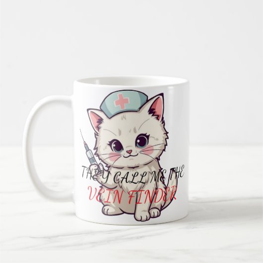 静脈探し名人 看護師 猫 パーソナライズデザイン コーヒーマグカップ (左)