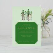 静謐なグリーンピンウッドの結婚式招待状 箔招待状 (立ち正面)