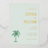 静謐なミントパームツリーの結婚式招待状 箔招待状 (正面)